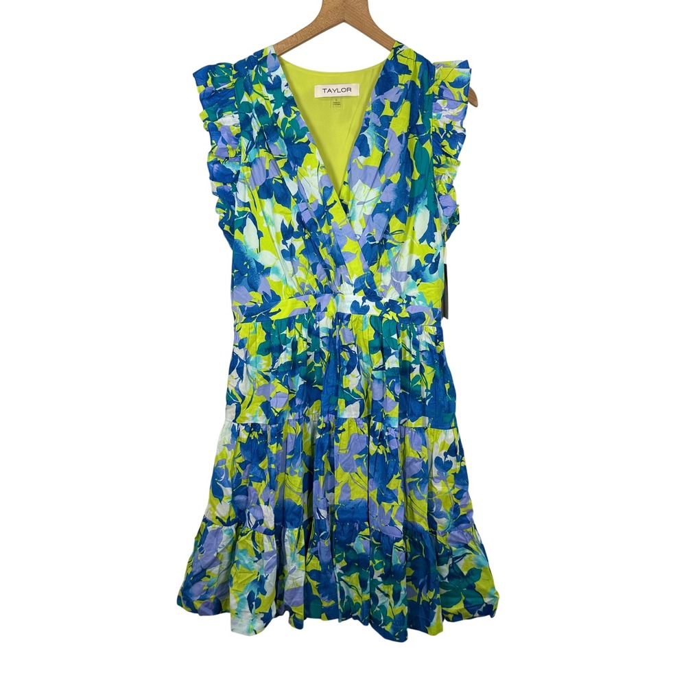 Floral Mini Dress Womens L Wedding Guest Ruffle V-Neck Summer Dopamine Dressing